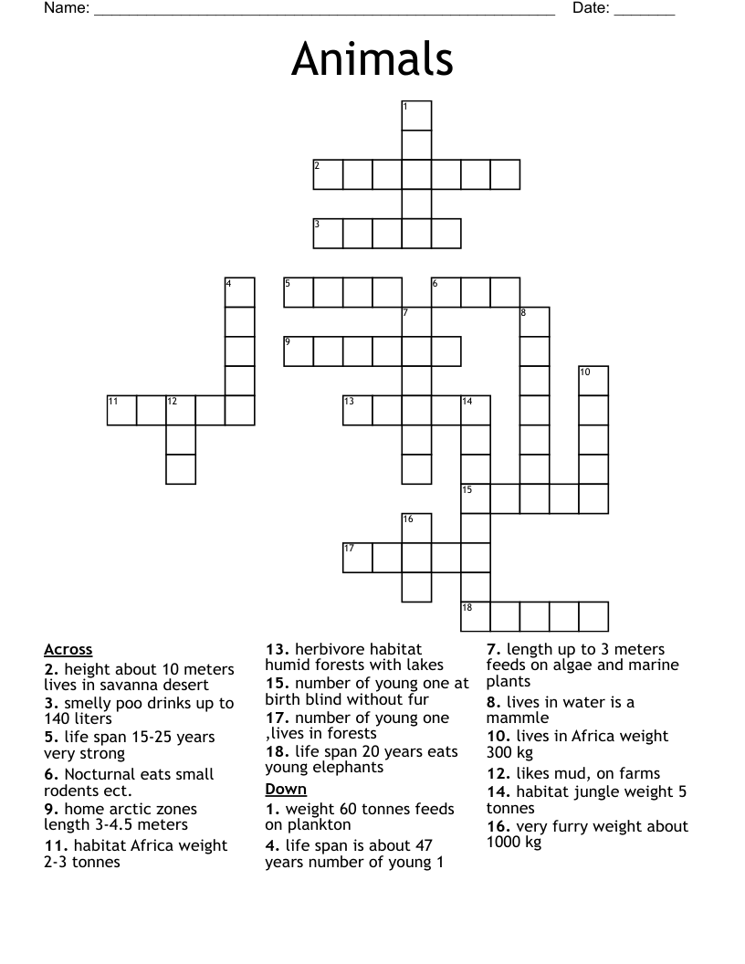 Animals Crossword