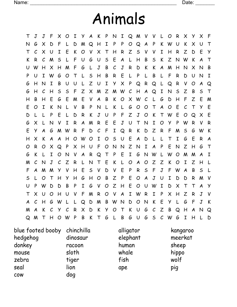 Animals Word Search