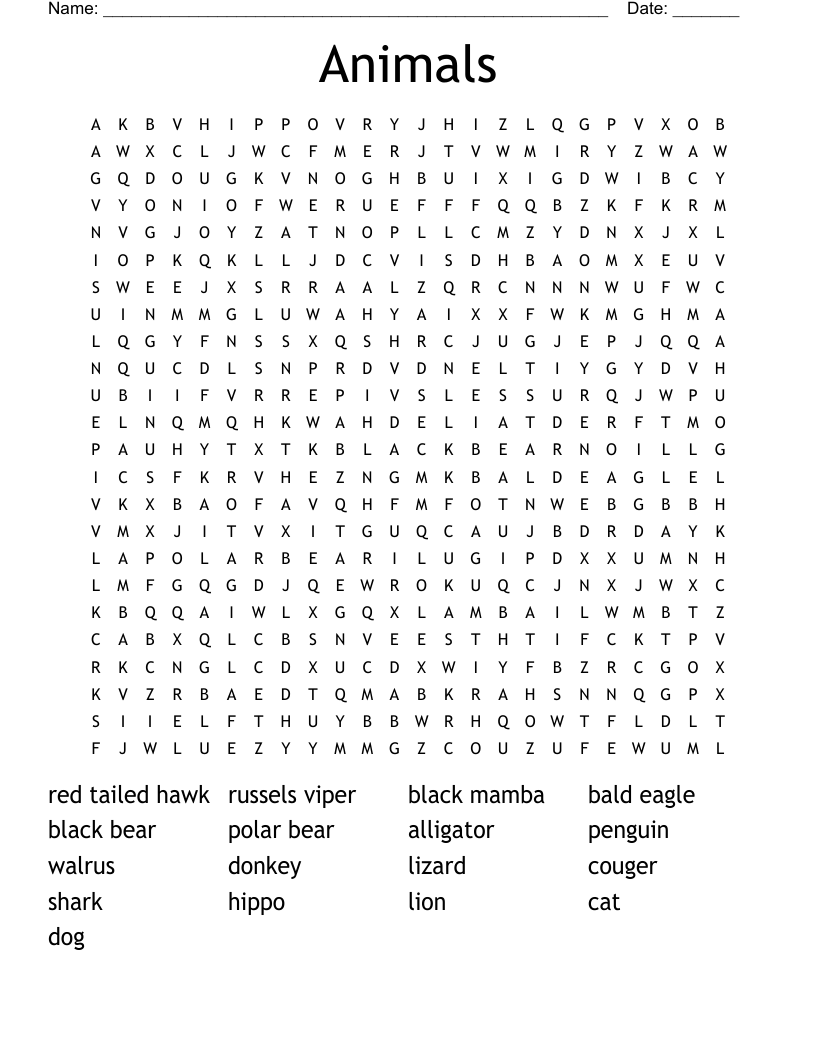 Animals Word Search