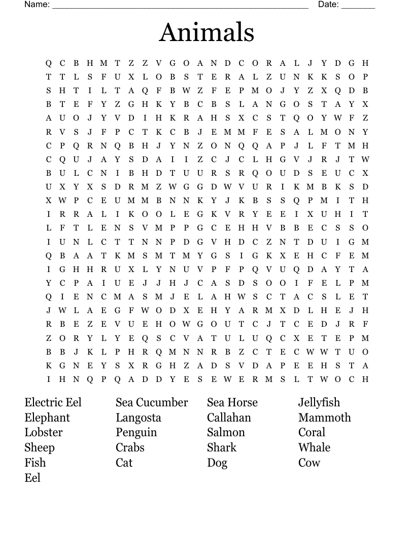 Animals Word Search