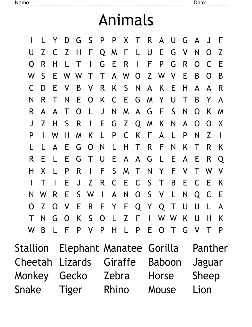 Animals Word Search