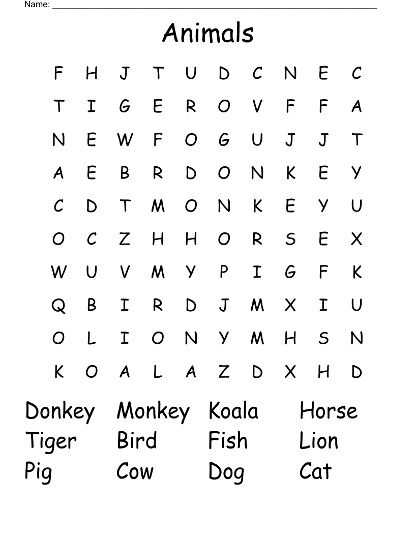 Animals Word Search