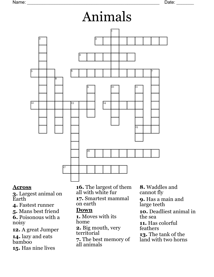 Animals Crossword