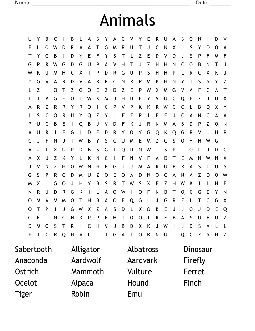 Animals Word Search
