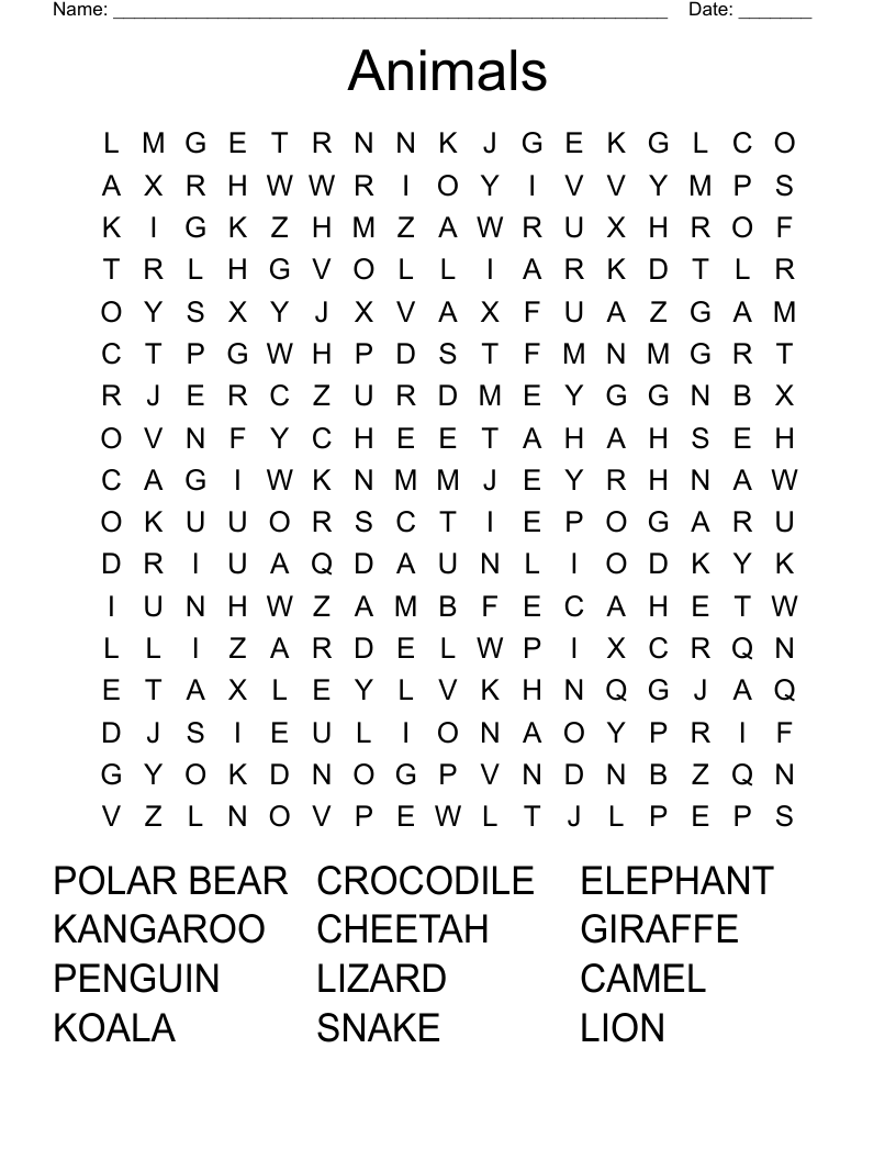 Animals Word Search
