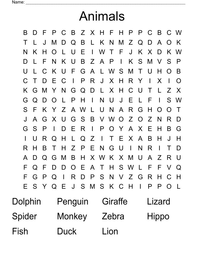 Animals Word Search