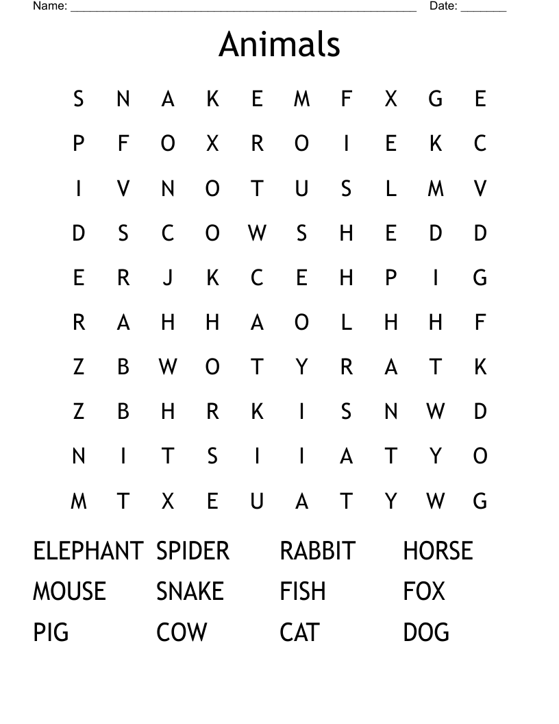 Animals Word Search