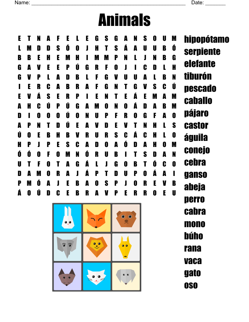Animals Word Search