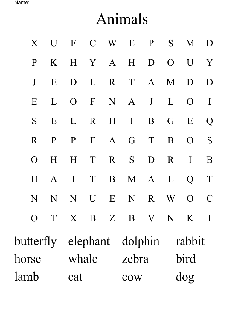 Animals Word Search