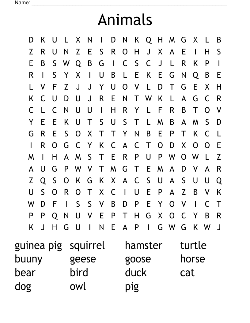 Animals Word Search