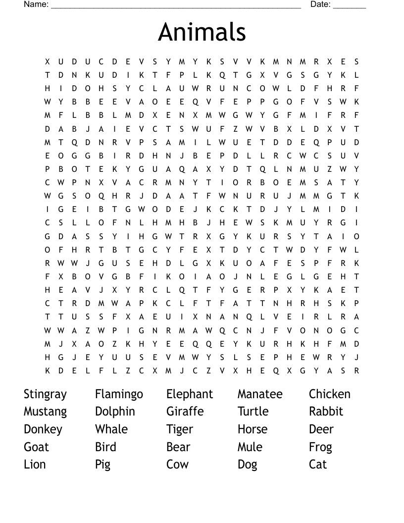 Animals Word Search