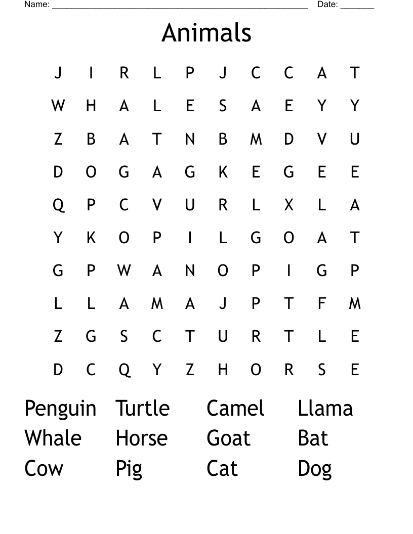 Animals Word Search
