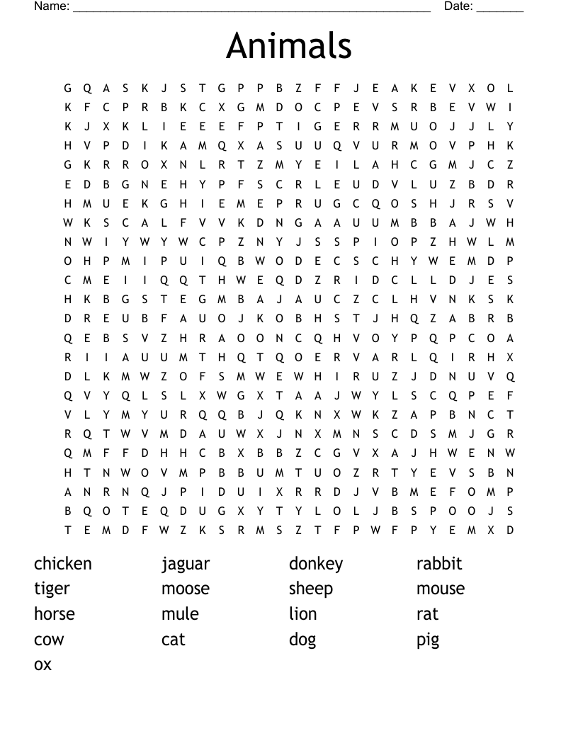 Animals Word Search