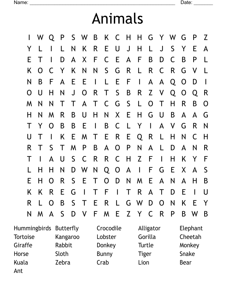 Animals Word Search