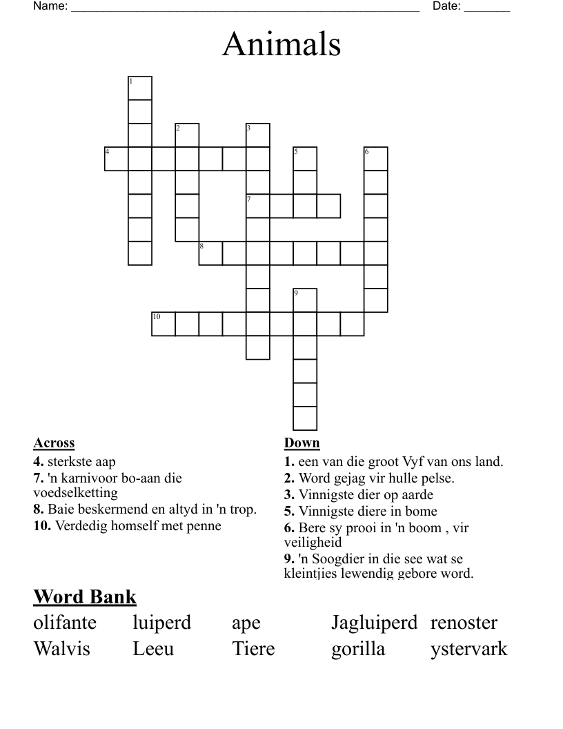 Animals Crossword