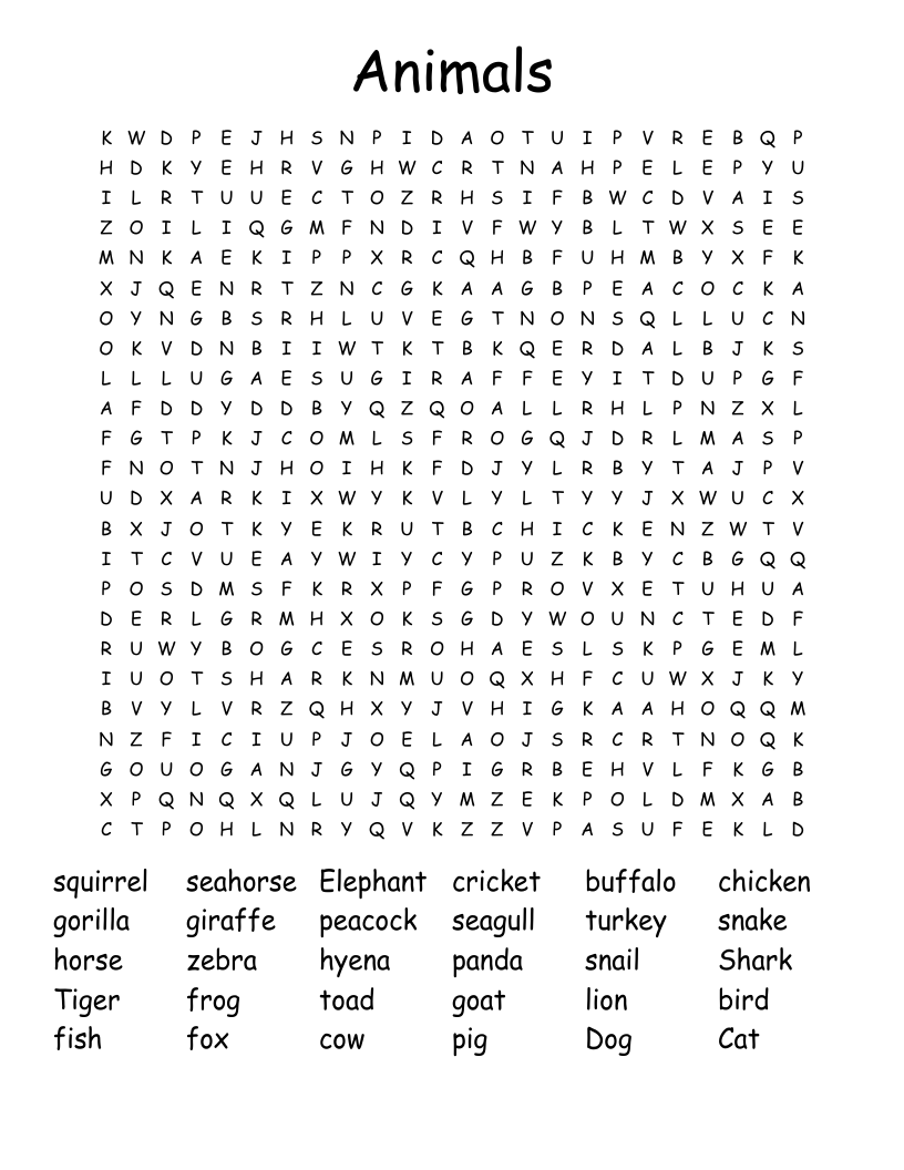 Animals Word Search