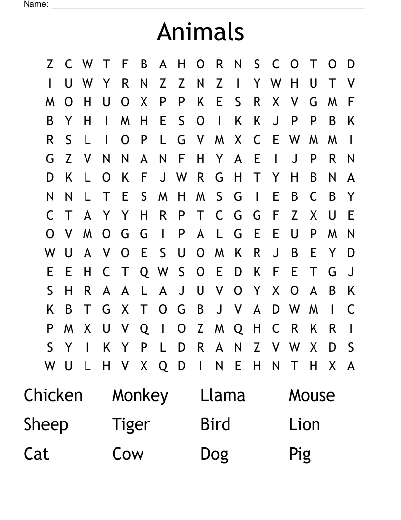 Animals Word Search