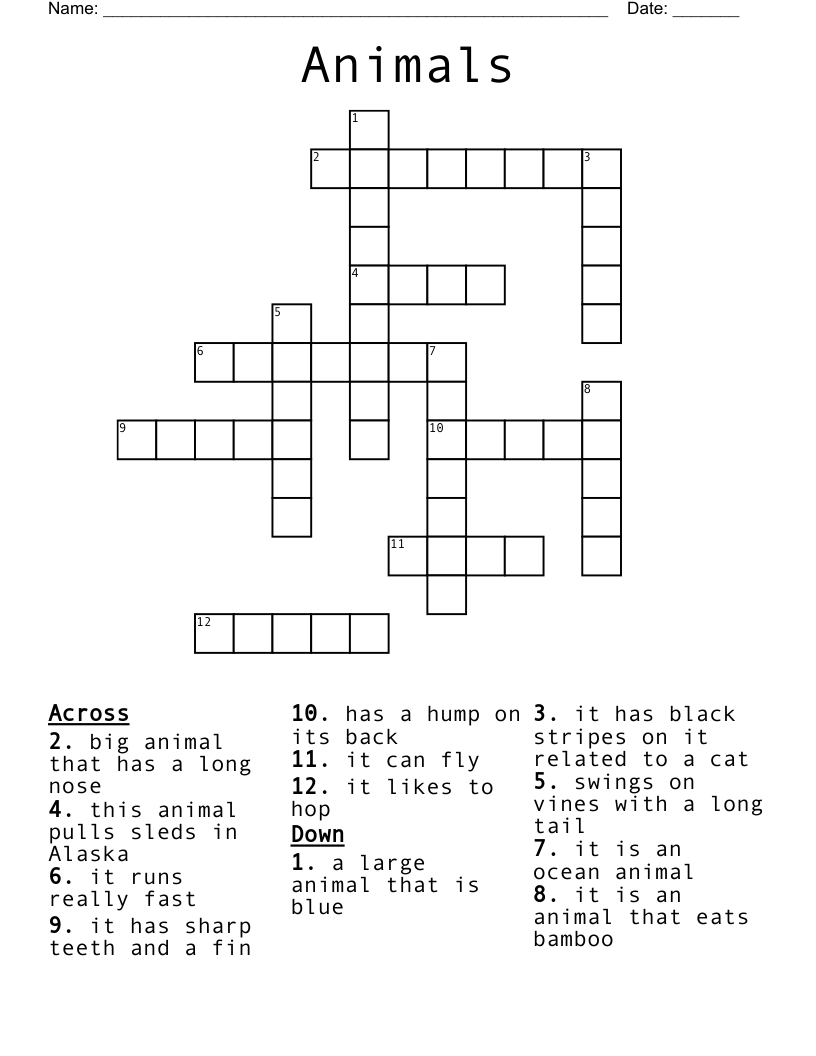 Animals Crossword
