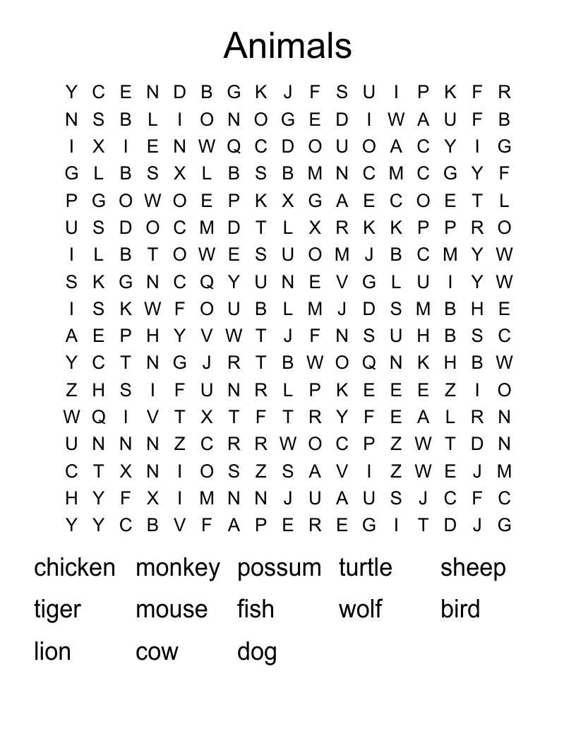 Animals Word Search