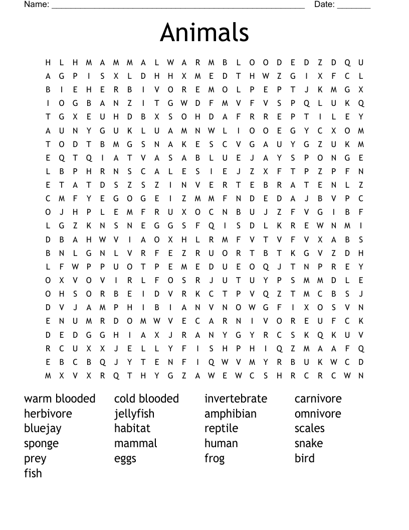 Animals Word Search