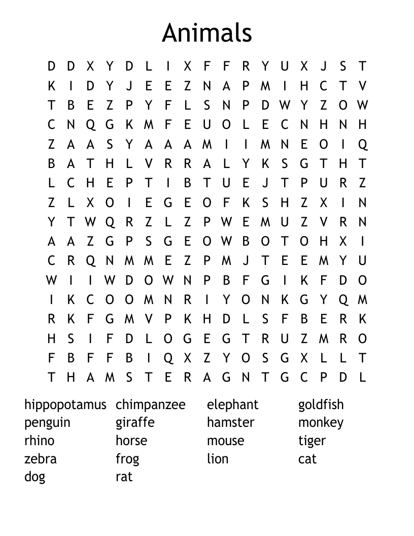 Animals Word Search