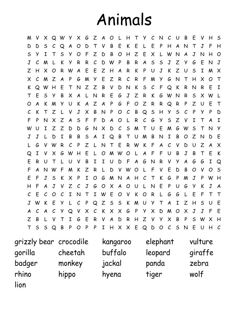 Animals Word Search