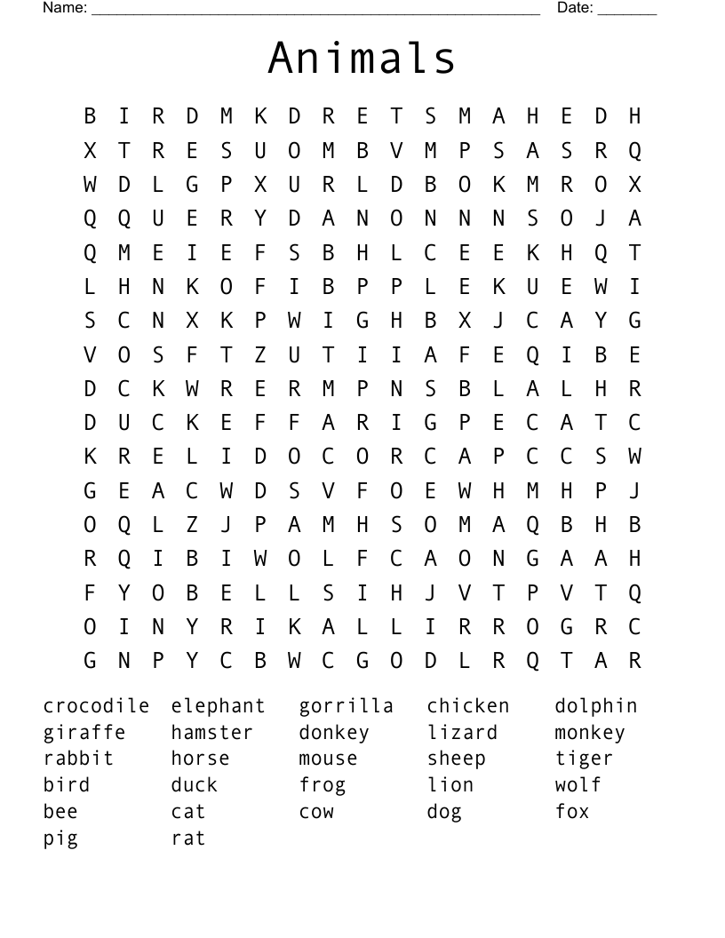 Animals Word Search