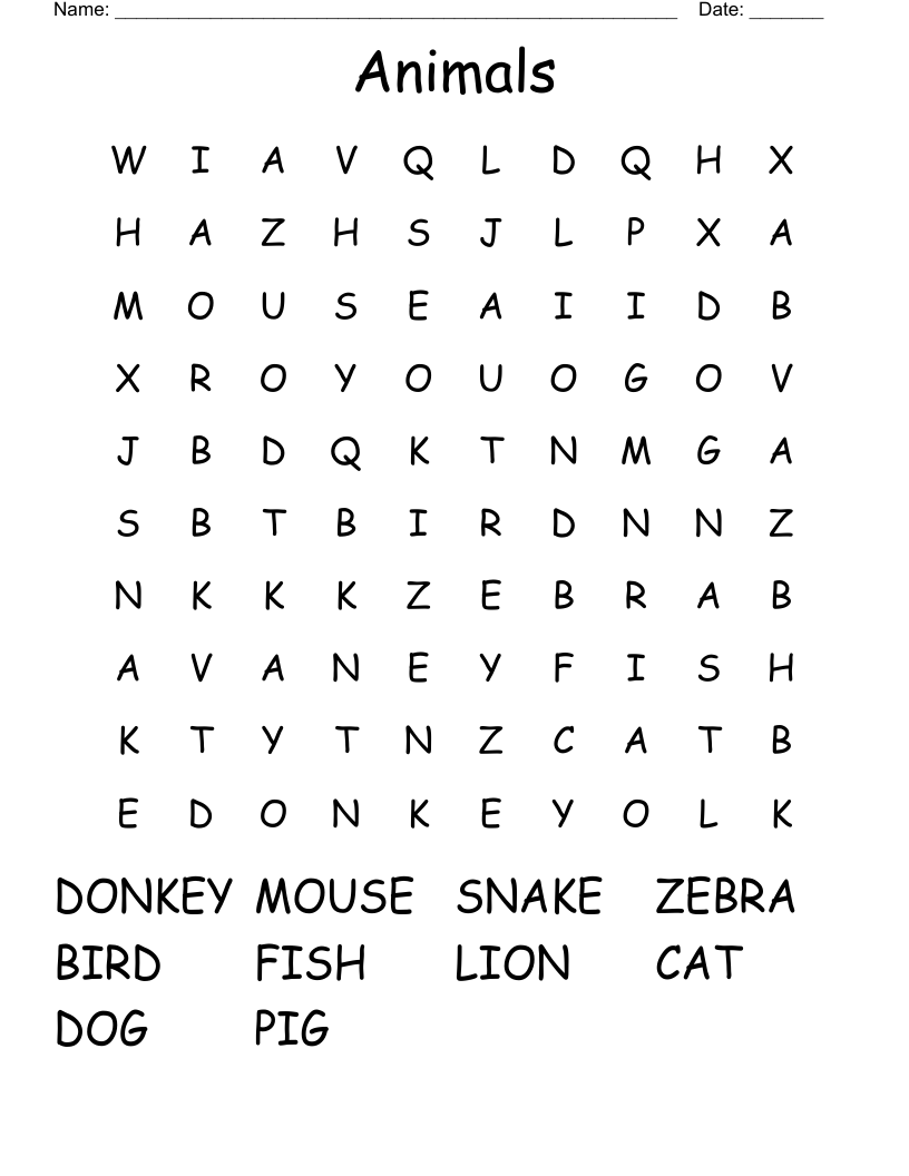 Animals Word Search