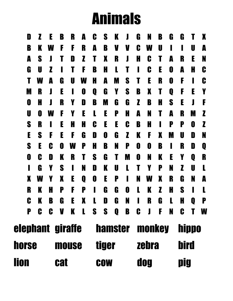 Animals Word Search