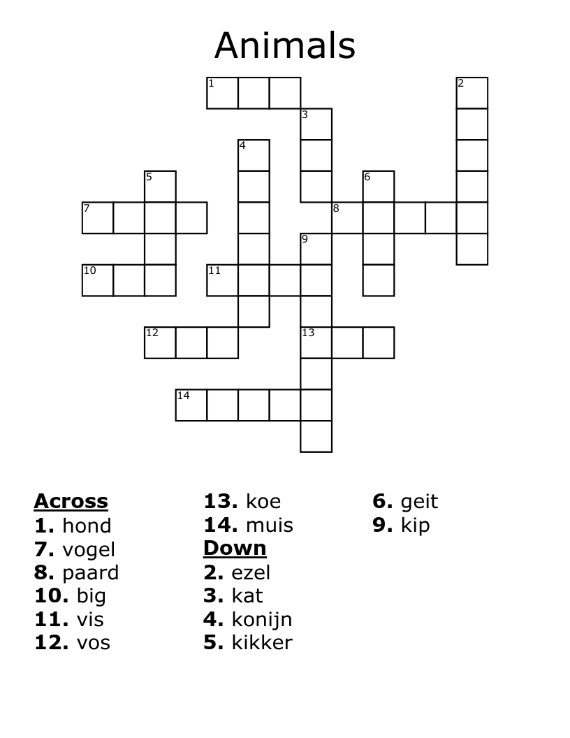 Animals Crossword