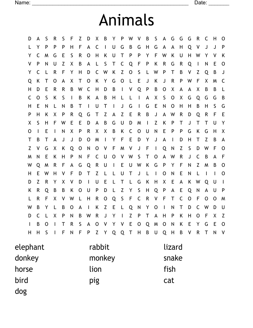 Animals Word Search