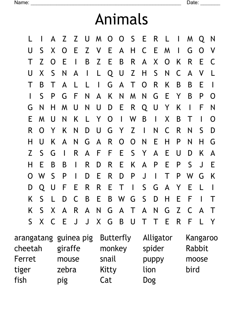 Animals Word Search
