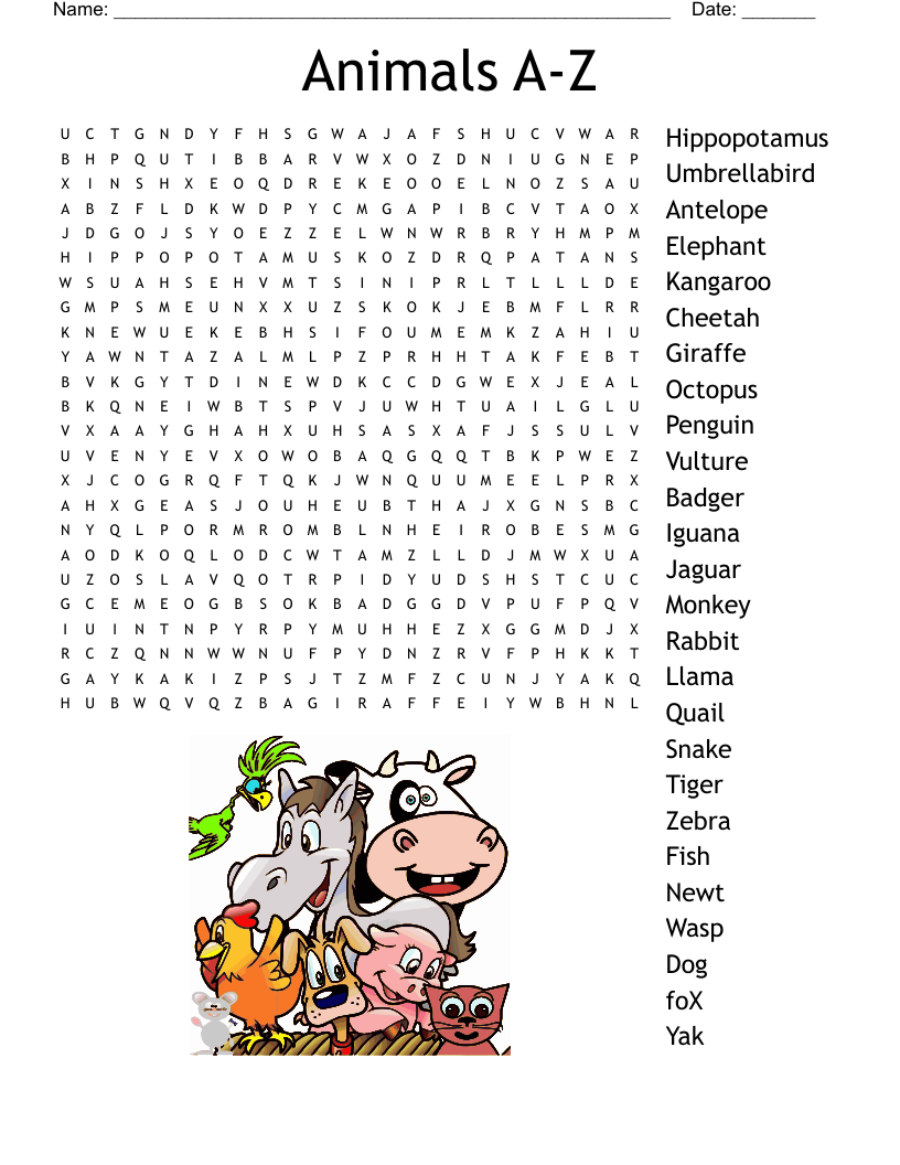 Animals A-Z Word Search
