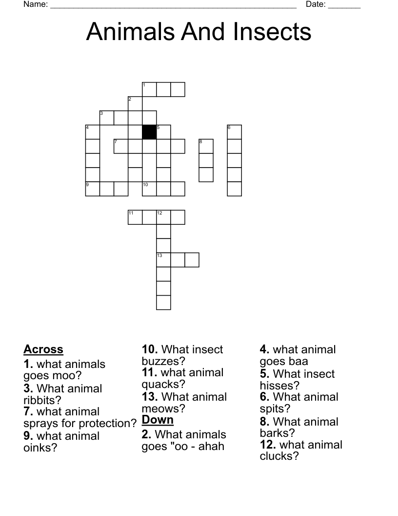Animals And Insects Crossword