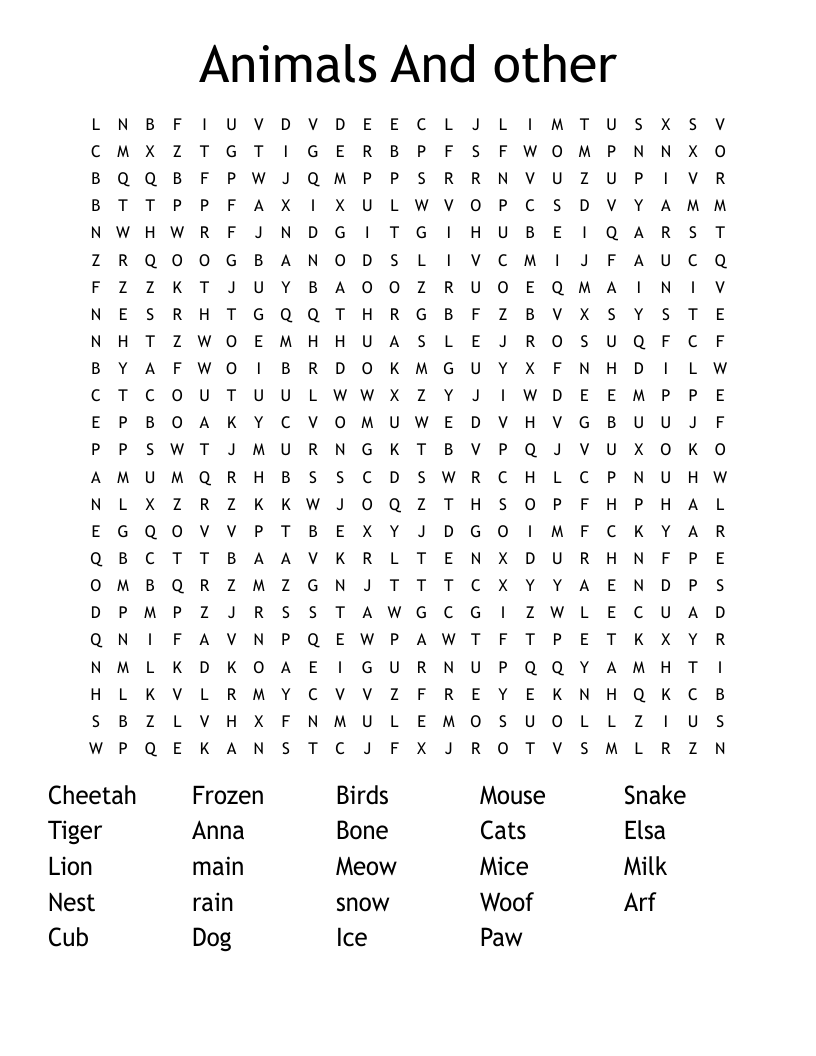 Animals And other Word Search