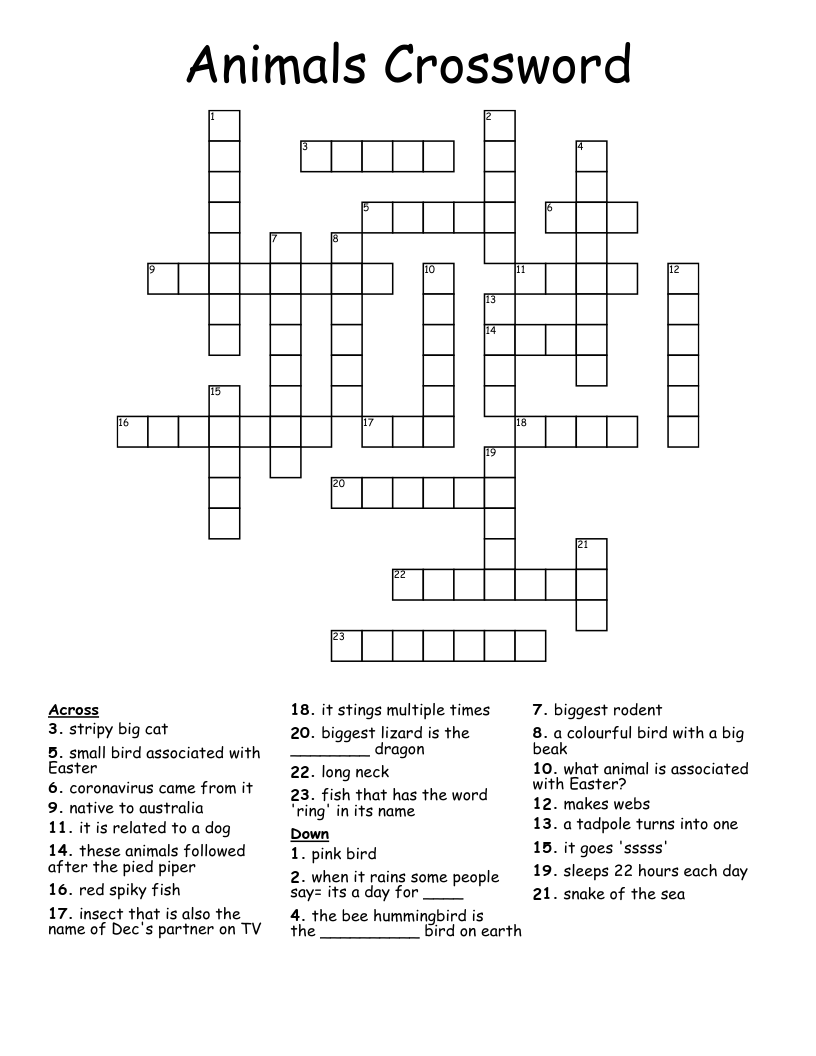 Animals Crossword