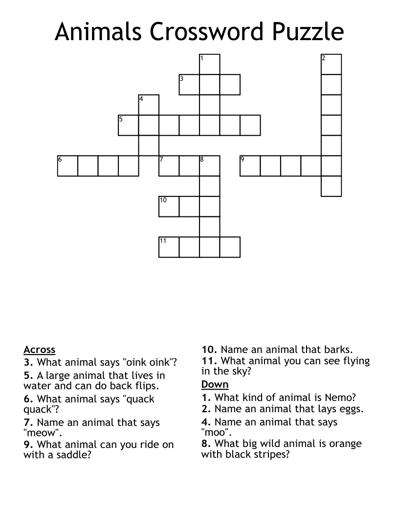 Animals Crossword Puzzle