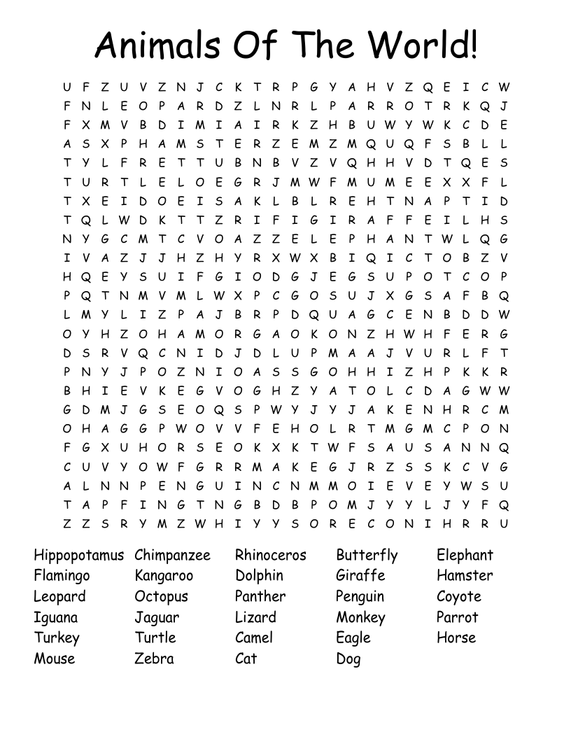 Animals Of The World! Word Search