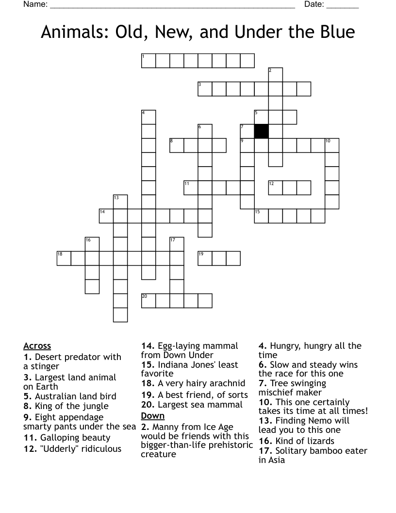 Animals: Old, New, and Under the Blue Crossword