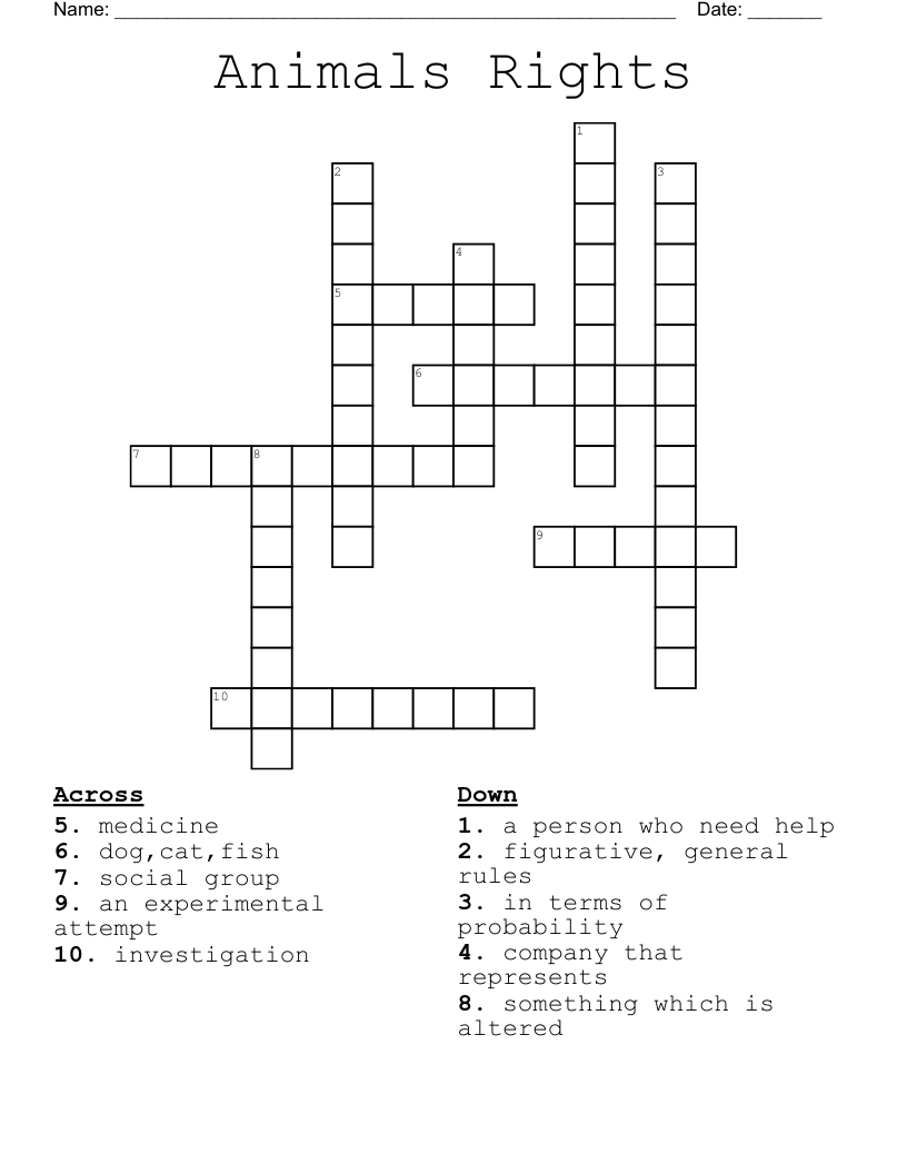 Animals Rights  Crossword