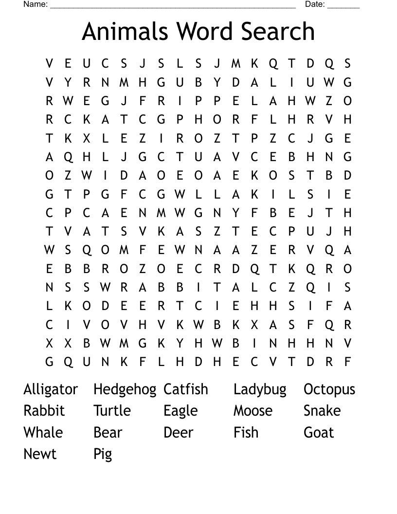 Animals Word Search