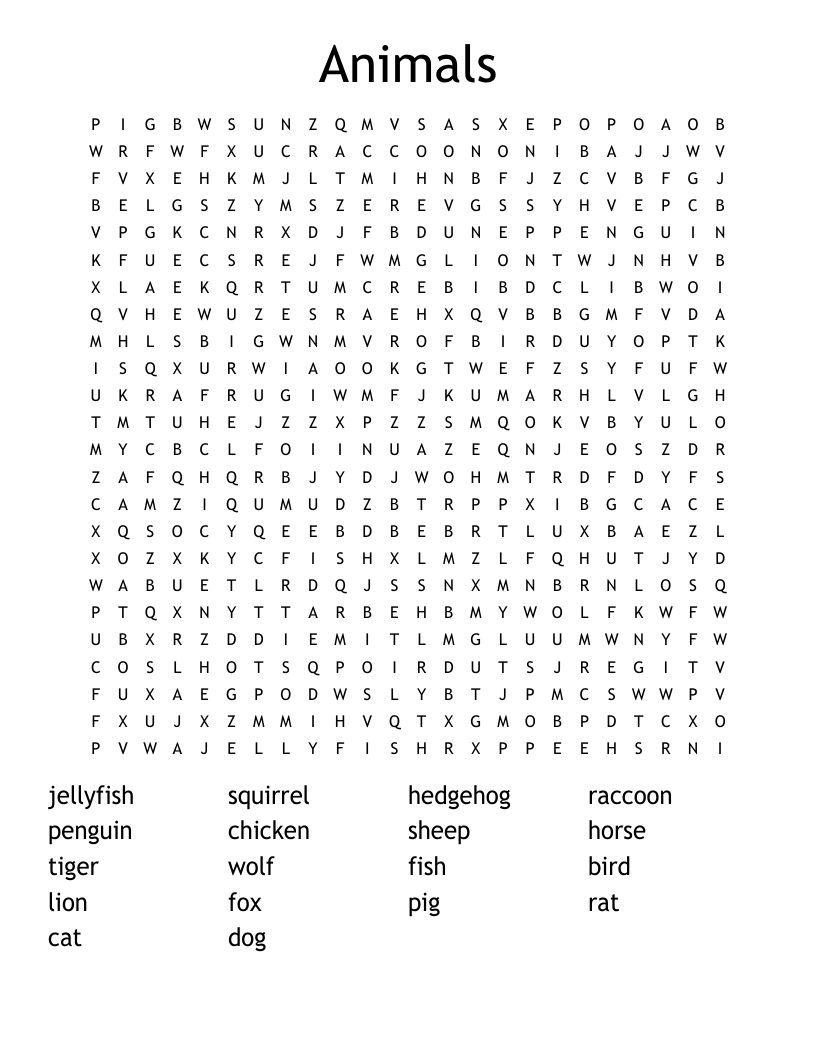 Animals  Word Search