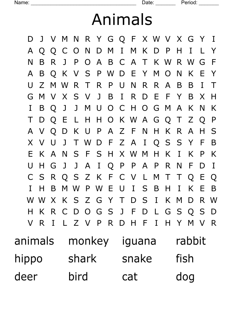 Animals  Word Search