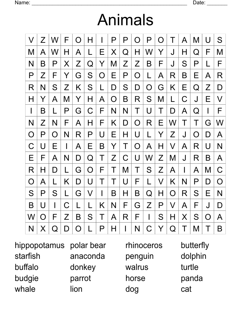 Animals  Word Search