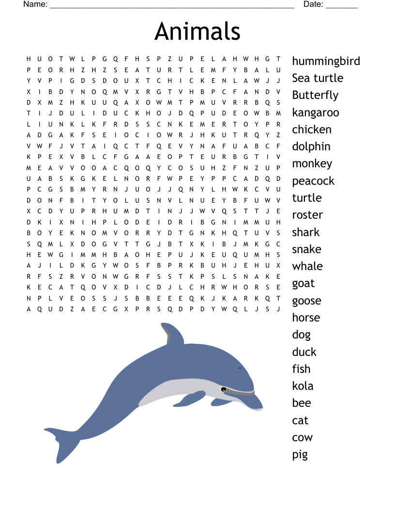Animals  Word Search