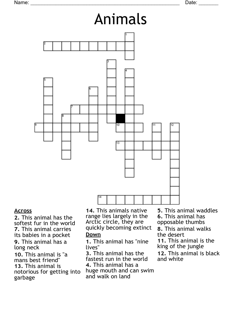 Animals  Crossword