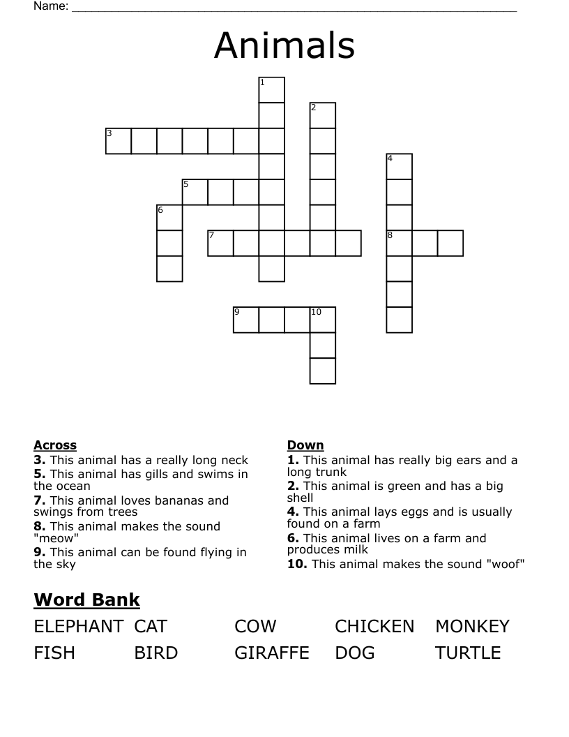 Animals  Crossword