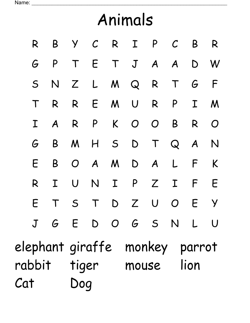 Animals  Word Search