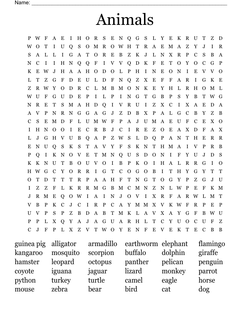 Animals  Word Search