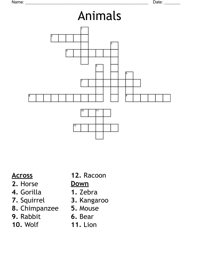 Animals  Crossword